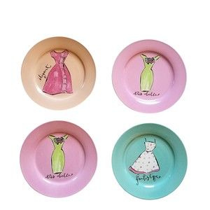 Boxed Set of 4 Vintage Rosanna by CIB 8” Salad Dessert Plates Fashion Dresses